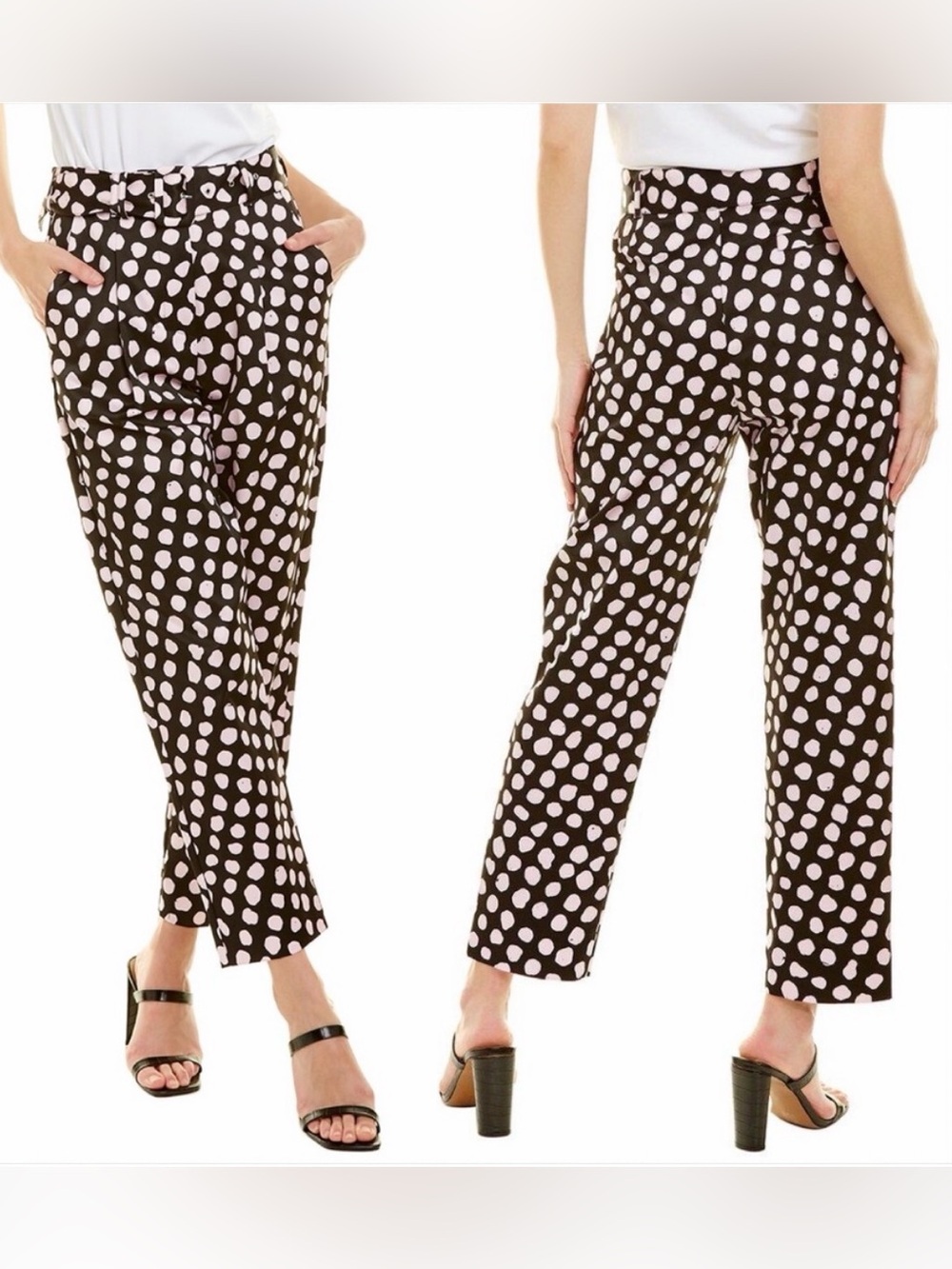 Tanya Taylor Black Maximalist Cropped Pink Polka Dot Trousers Size 2 Like New